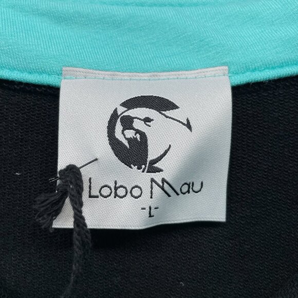 NWT Lobo Maul Polo Shirt 3/4 Sleeve Contrast Trim Collar Black Pink Teal Large - Picture 4 of 11